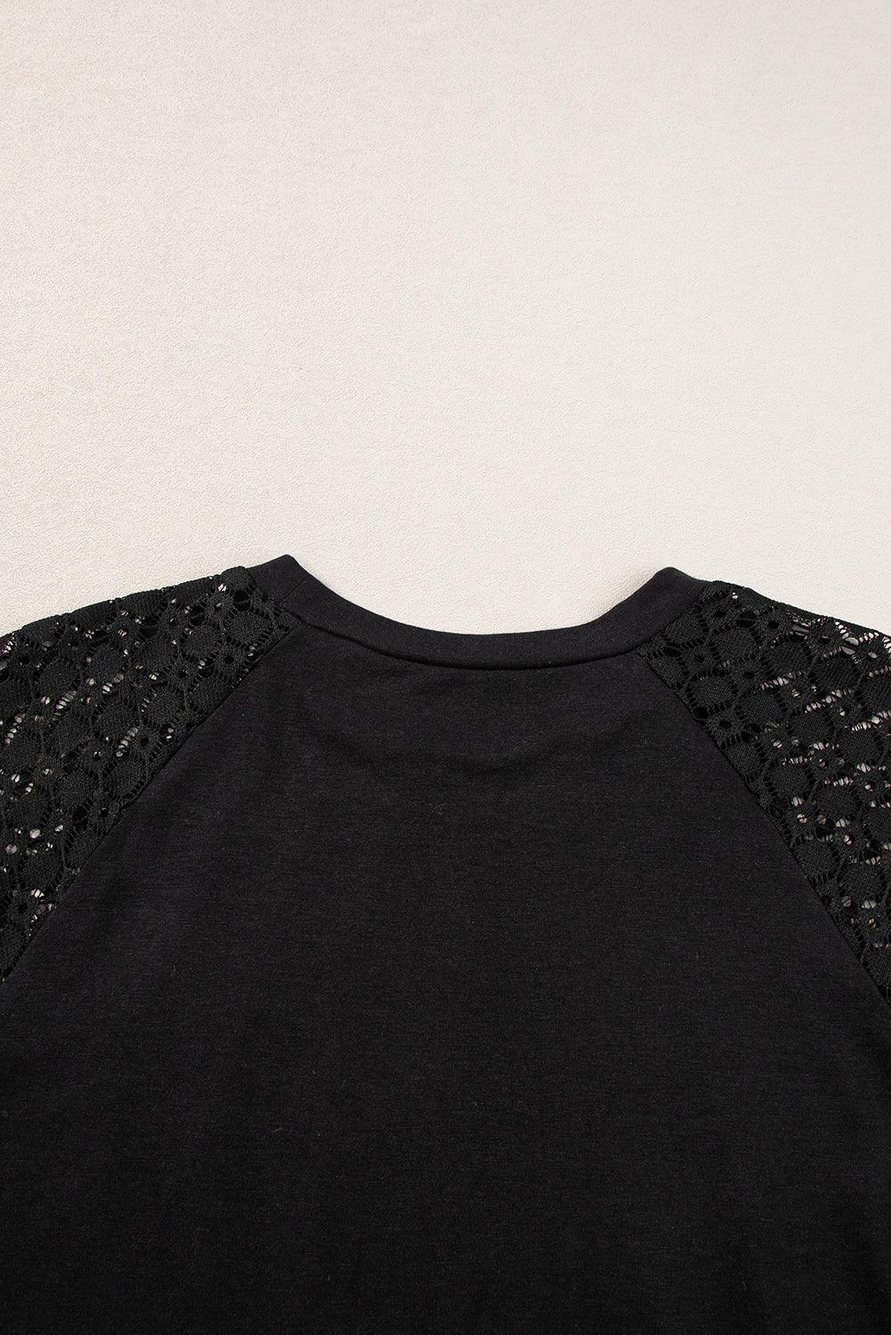 Pale Khaki Seamed Detail Contrast Lace Raglan Sleeve Tee - The Fair Lady Shop