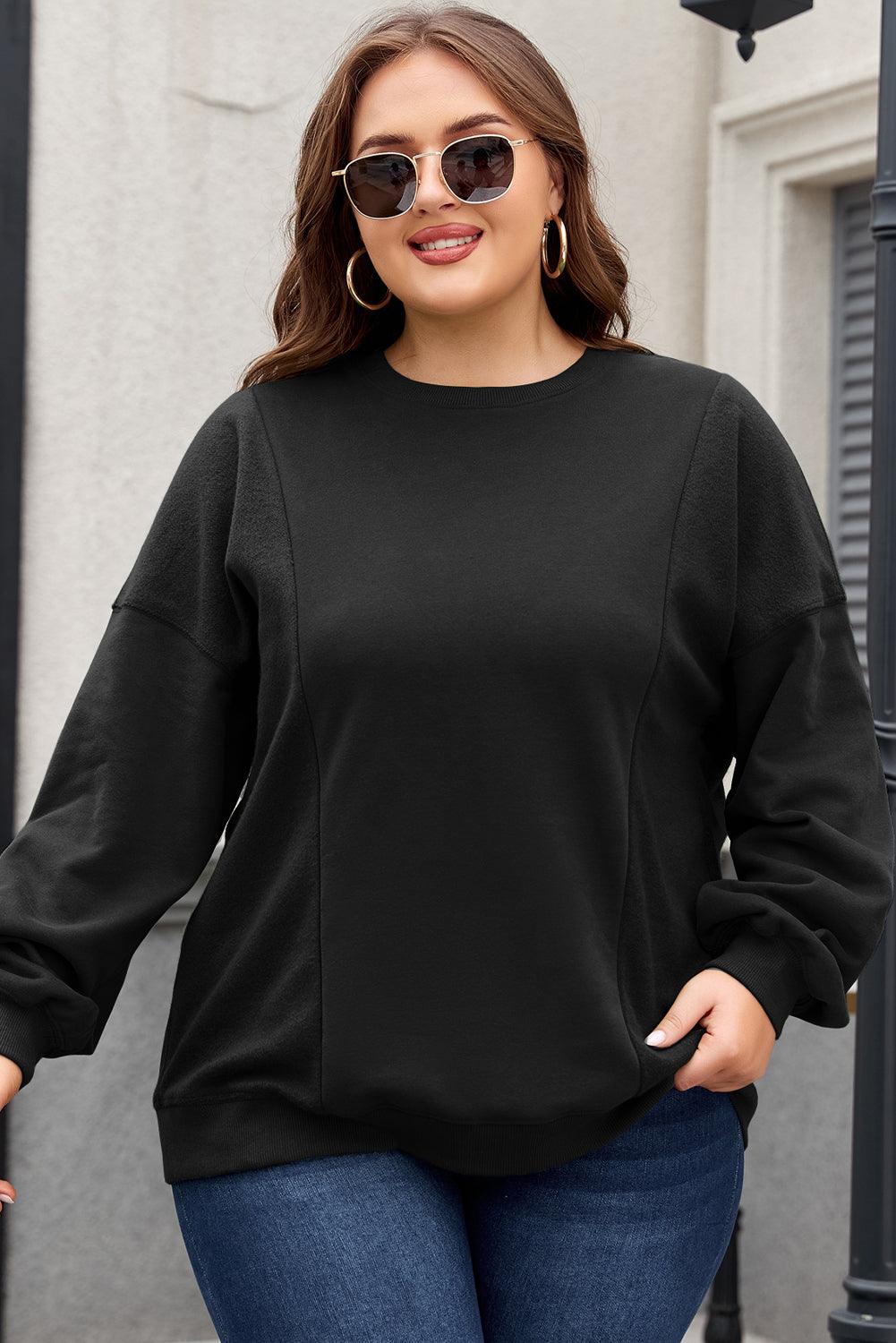 Apricot Loose Patchwork Crewneck Plus Size Sweatshirt - The Fair Lady Shop