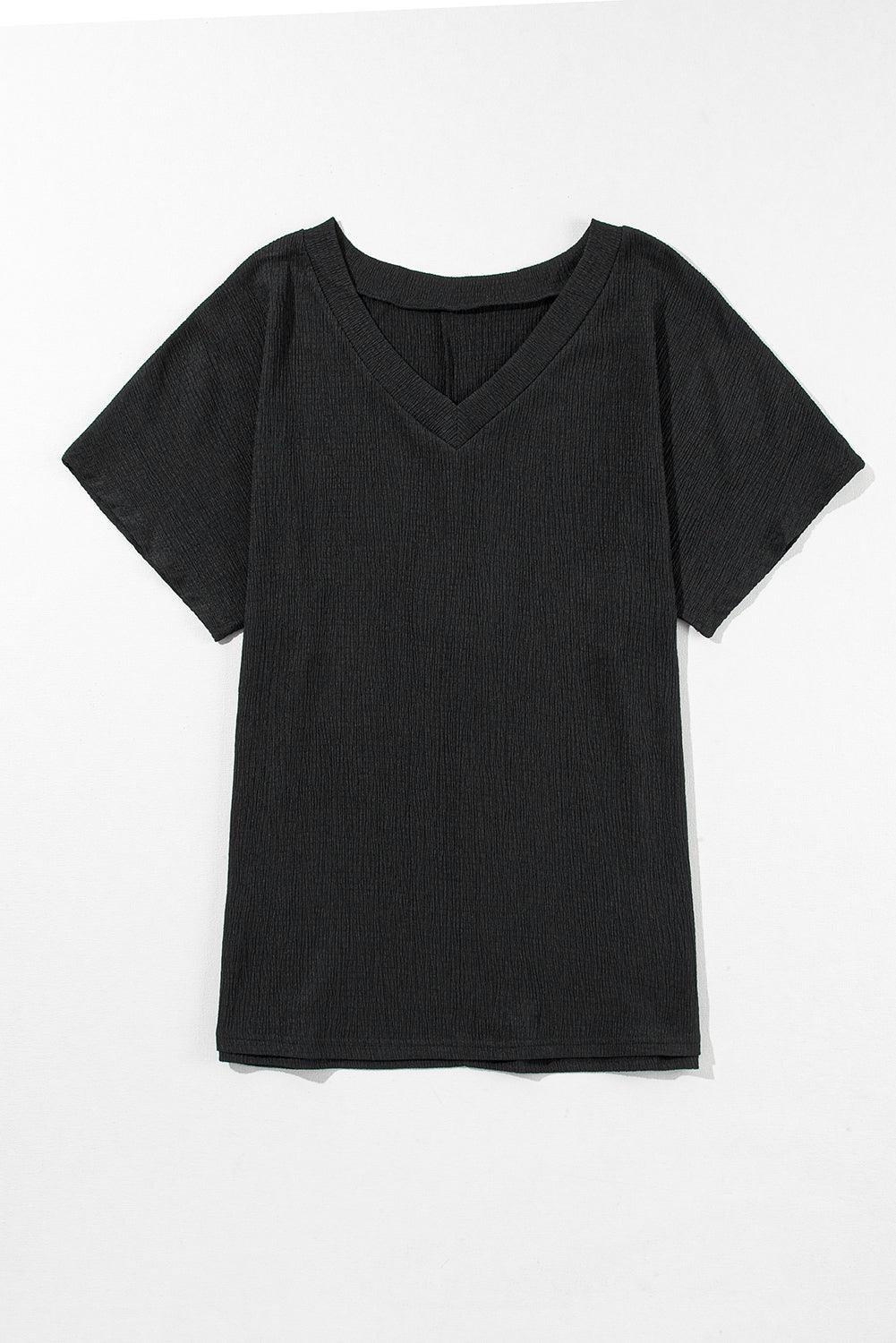 Blue Plain Crinkled V Neck Flounce Sleeve T Shirt - The Fair Lady Shop