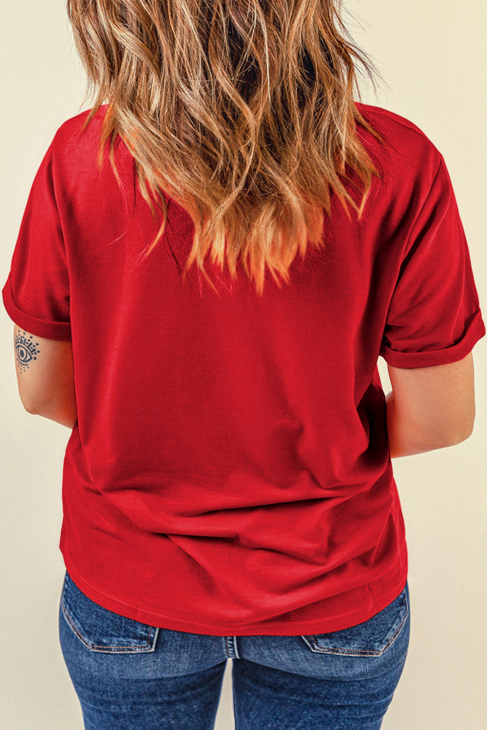 Red Solid Color Basic Crew Neck Plain Tee - The Fair Lady Shop