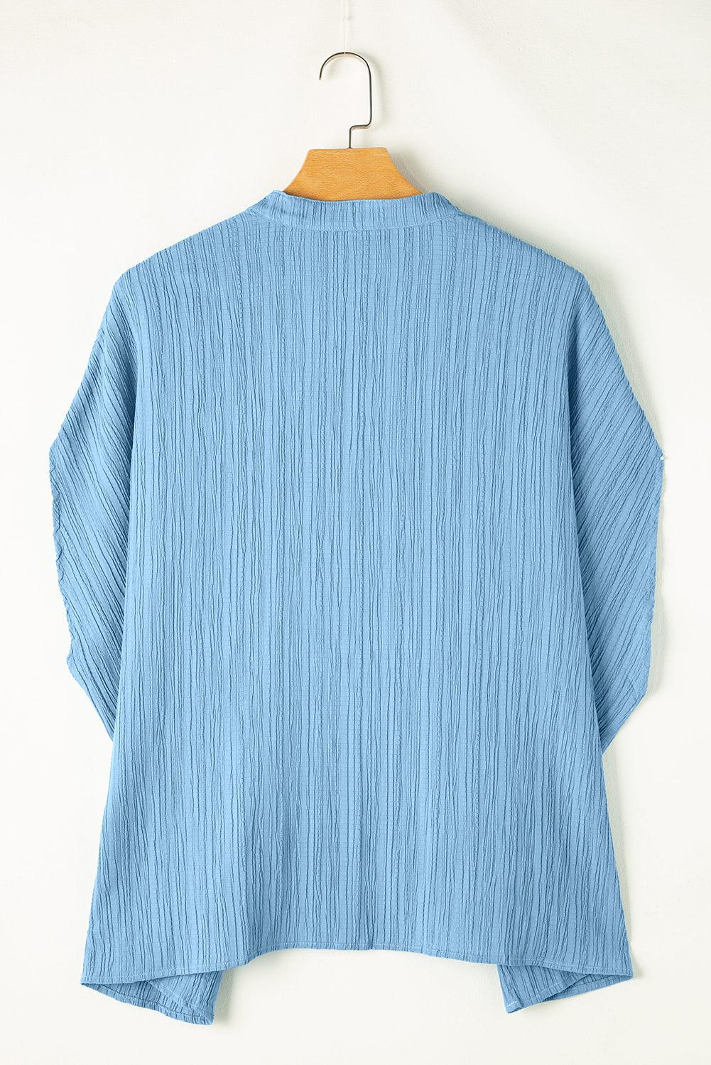 Dusk Blue V Neck Crinkle Dolman Blouse - The Fair Lady Shop