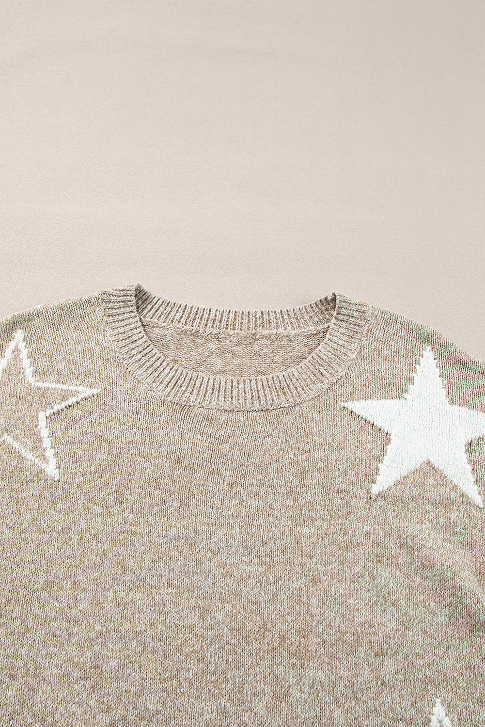 Khaki Star Pattern Drop Shoulder Knit Sweater - The Fair Lady Shop
