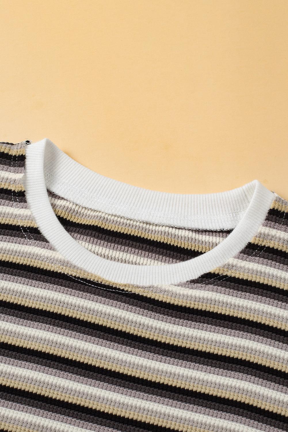 Yellow Stripe Rainbow Tee and Tassel Drawstring Wide Leg Pants Set - The Fair Lady Shop