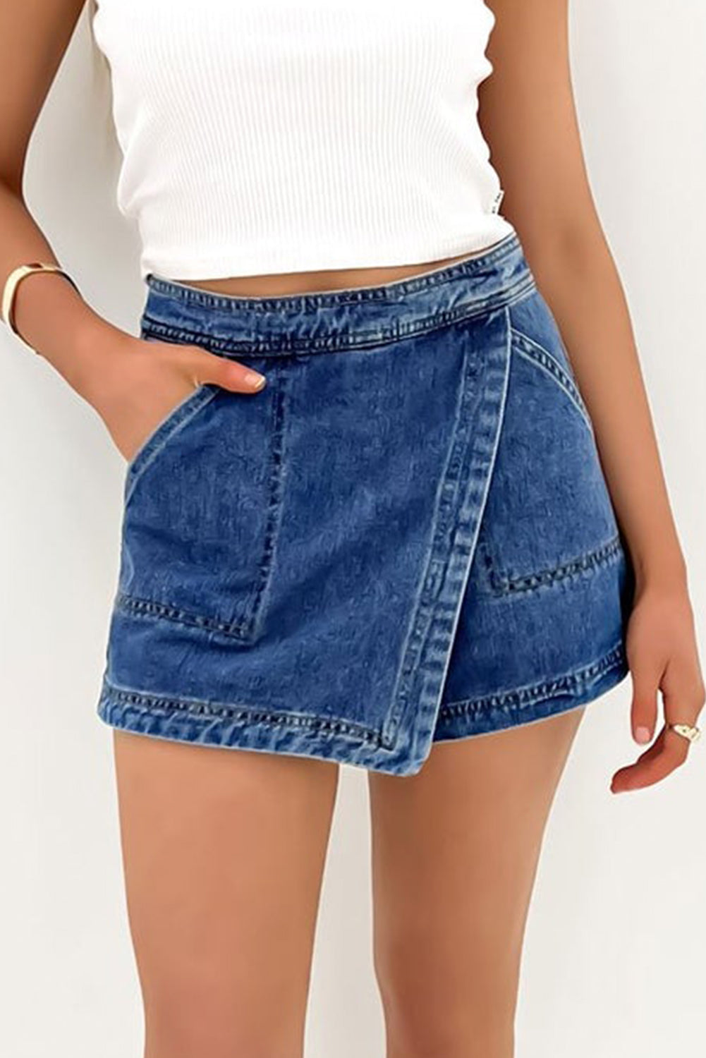 Ashleigh Blue Faux Wrapped Mini Denim Skort - The Fair Lady Shop