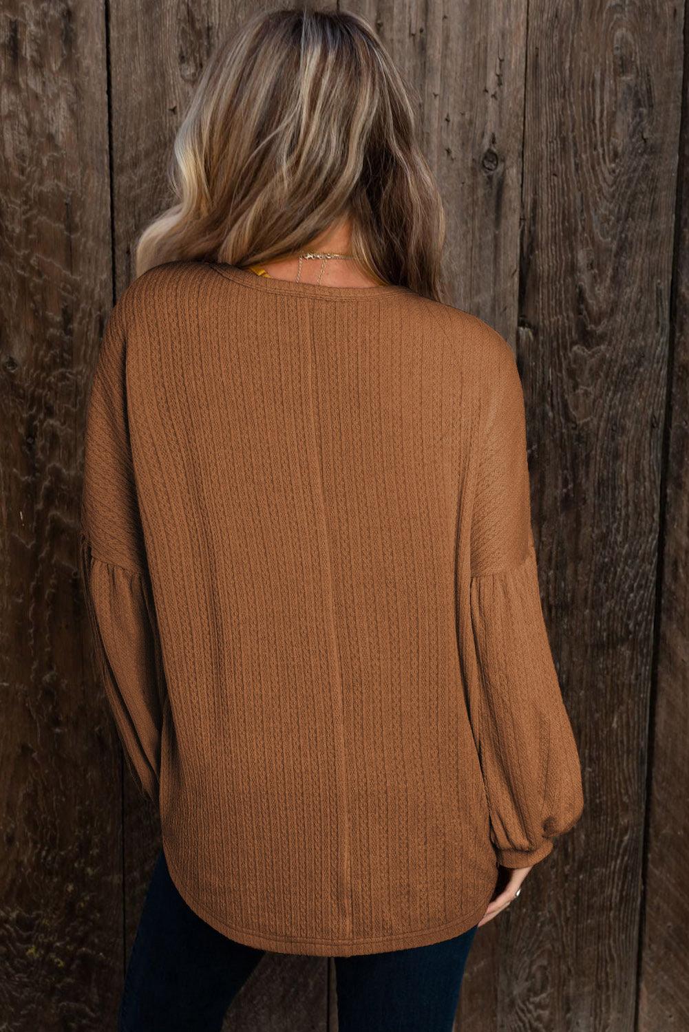 Ruby Solid Color Textured Lantern Sleeve Top - The Fair Lady Shop