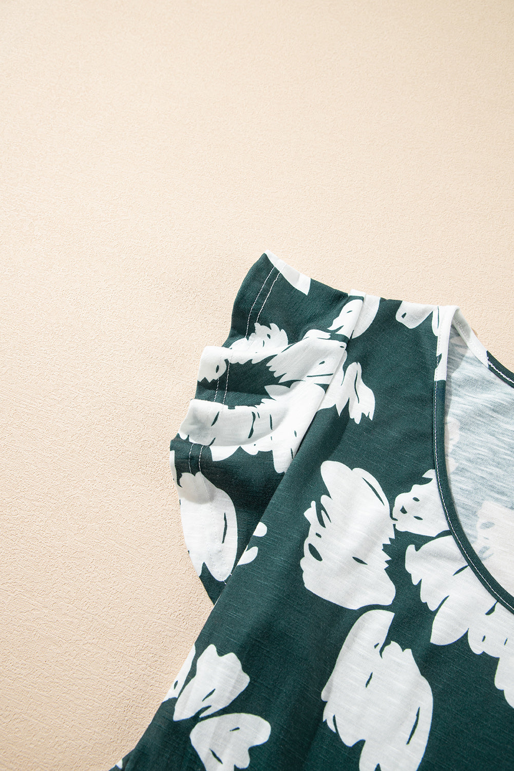 Dark Green Floral Print Ruffle Sleeve Empire Waist Mini Dress - The Fair Lady Shop