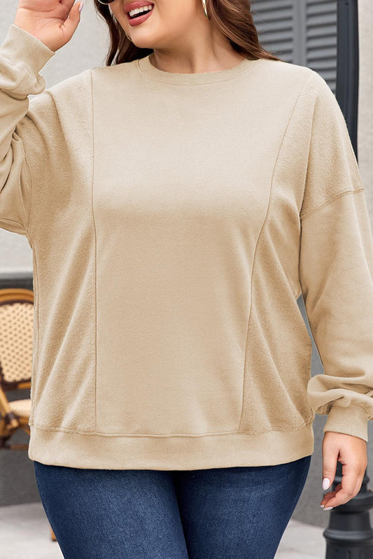 Apricot Loose Patchwork Crewneck Plus Size Sweatshirt - The Fair Lady Shop