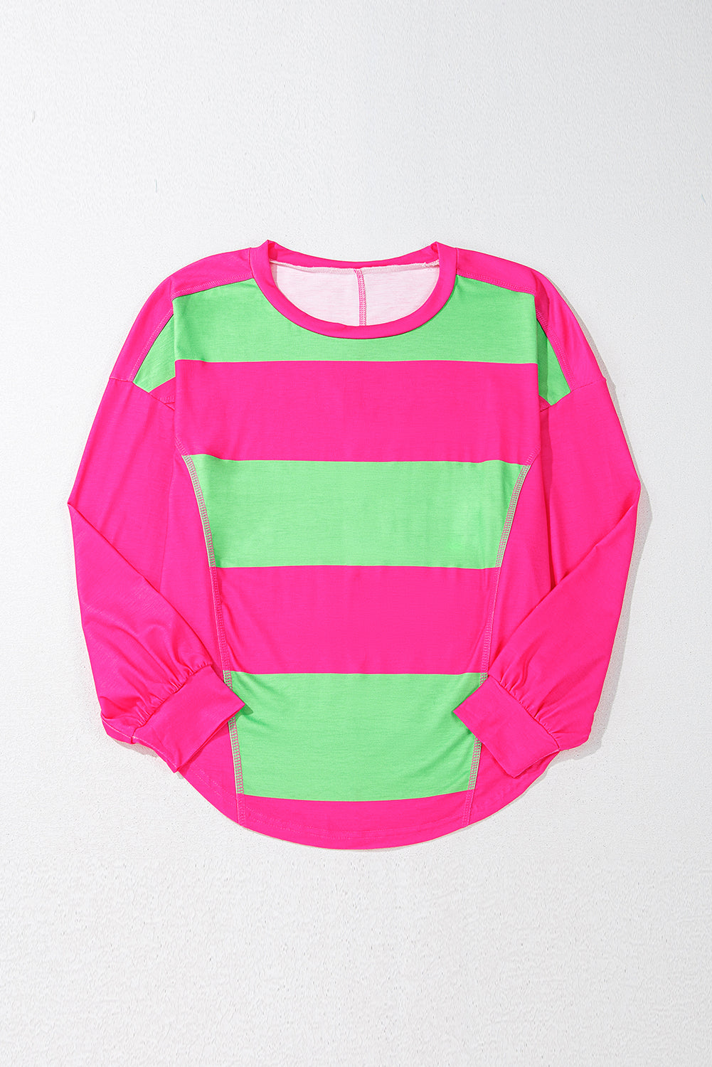 Light Green Colorblock Drop Sleeve Round Neck Top - The Fair Lady Shop