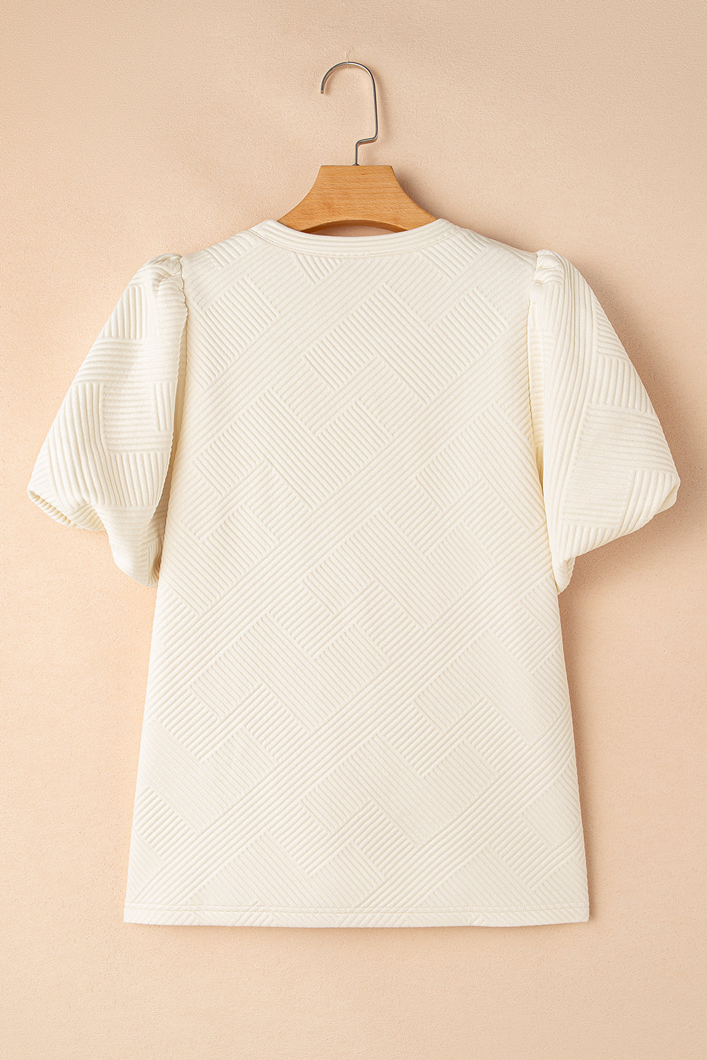 Oatmeal Solid Color Textured Puff Sleeve T-shirt - The Fair Lady Shop