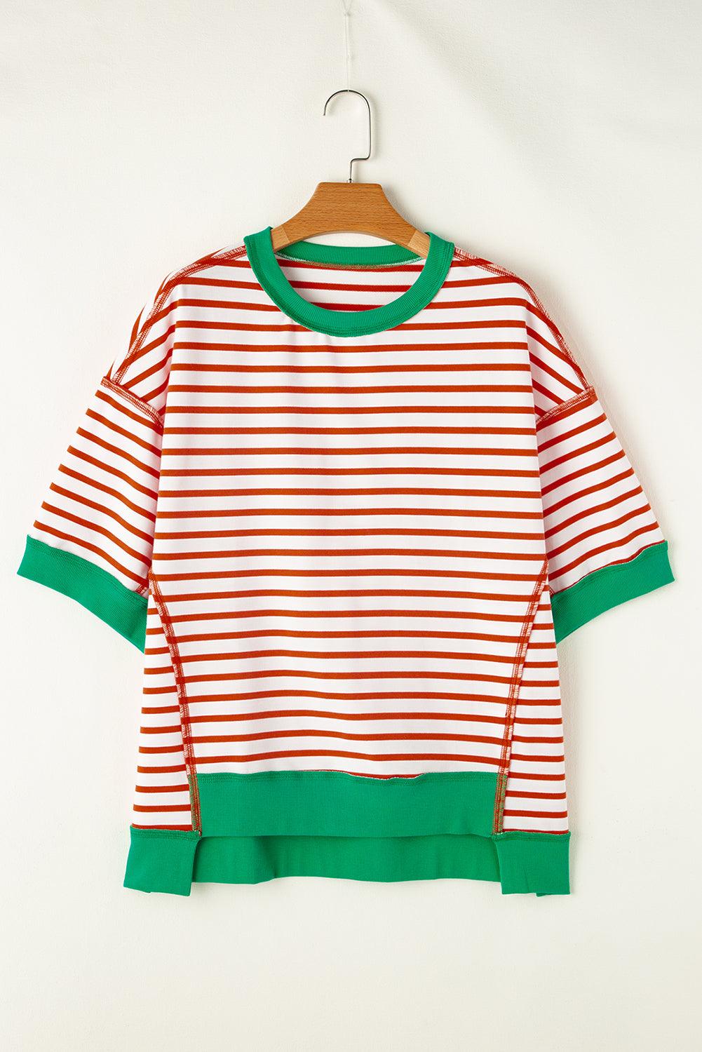 Pink Stripe Colorblock Drop Sleeve Oversized T Shirt - The Fair Lady Shop