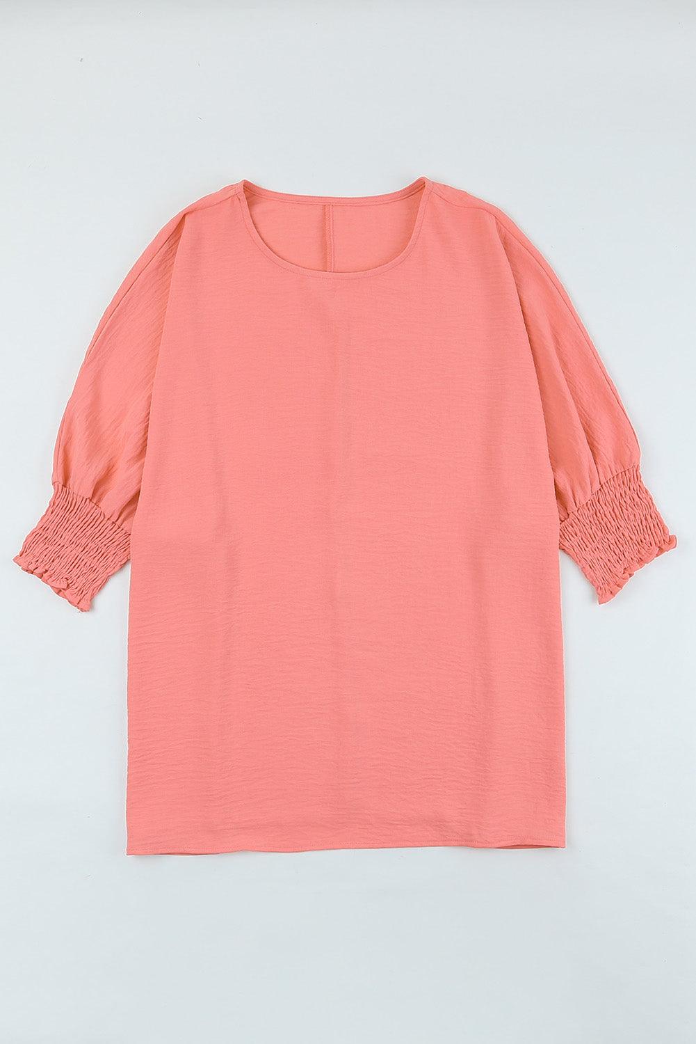 White Plain & Casual Shirred Cuffs Half Sleeve Top - The Fair Lady Shop