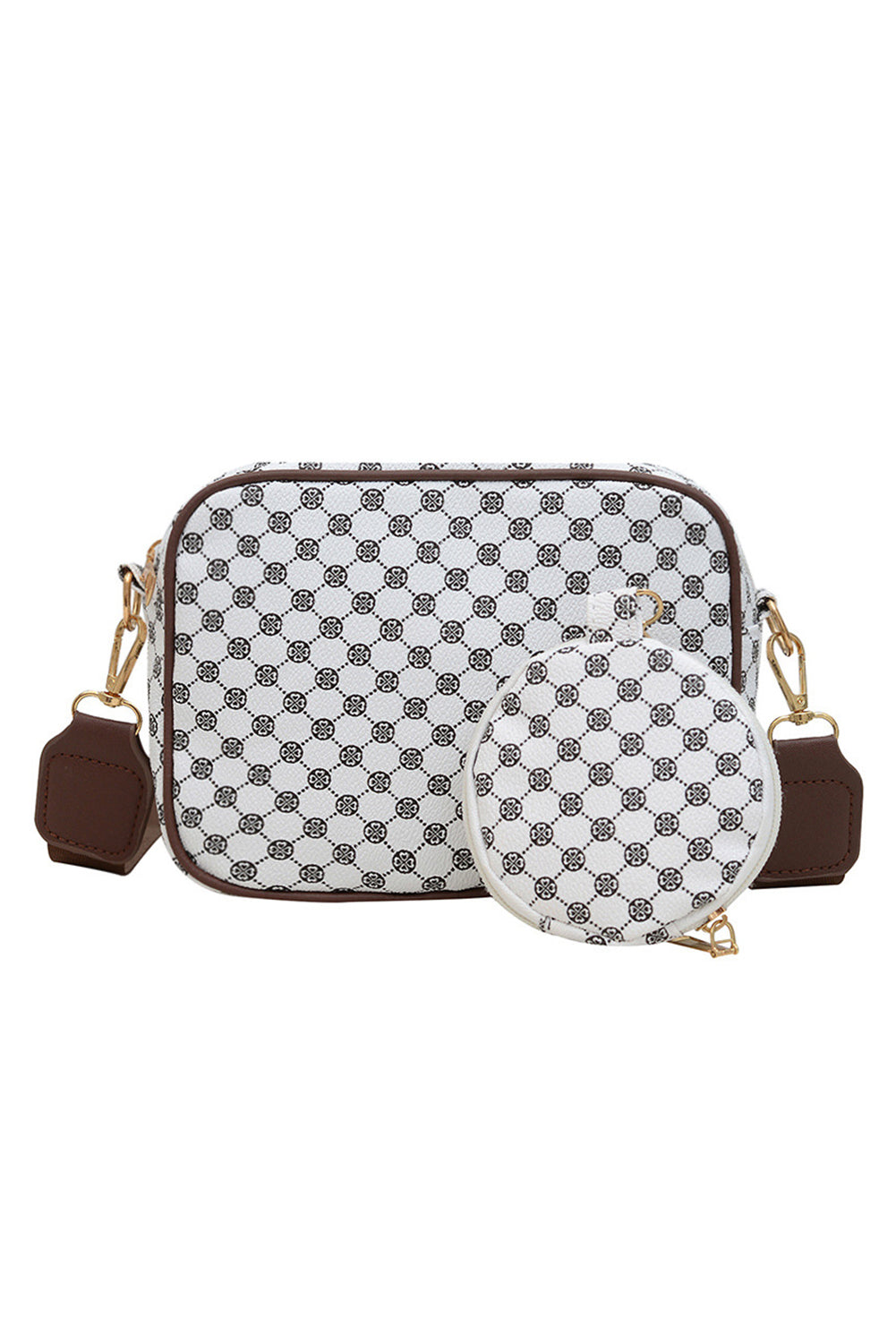White Geometric Pattern Shoulder Bag With Coin Purse - The Fair Lady Shop