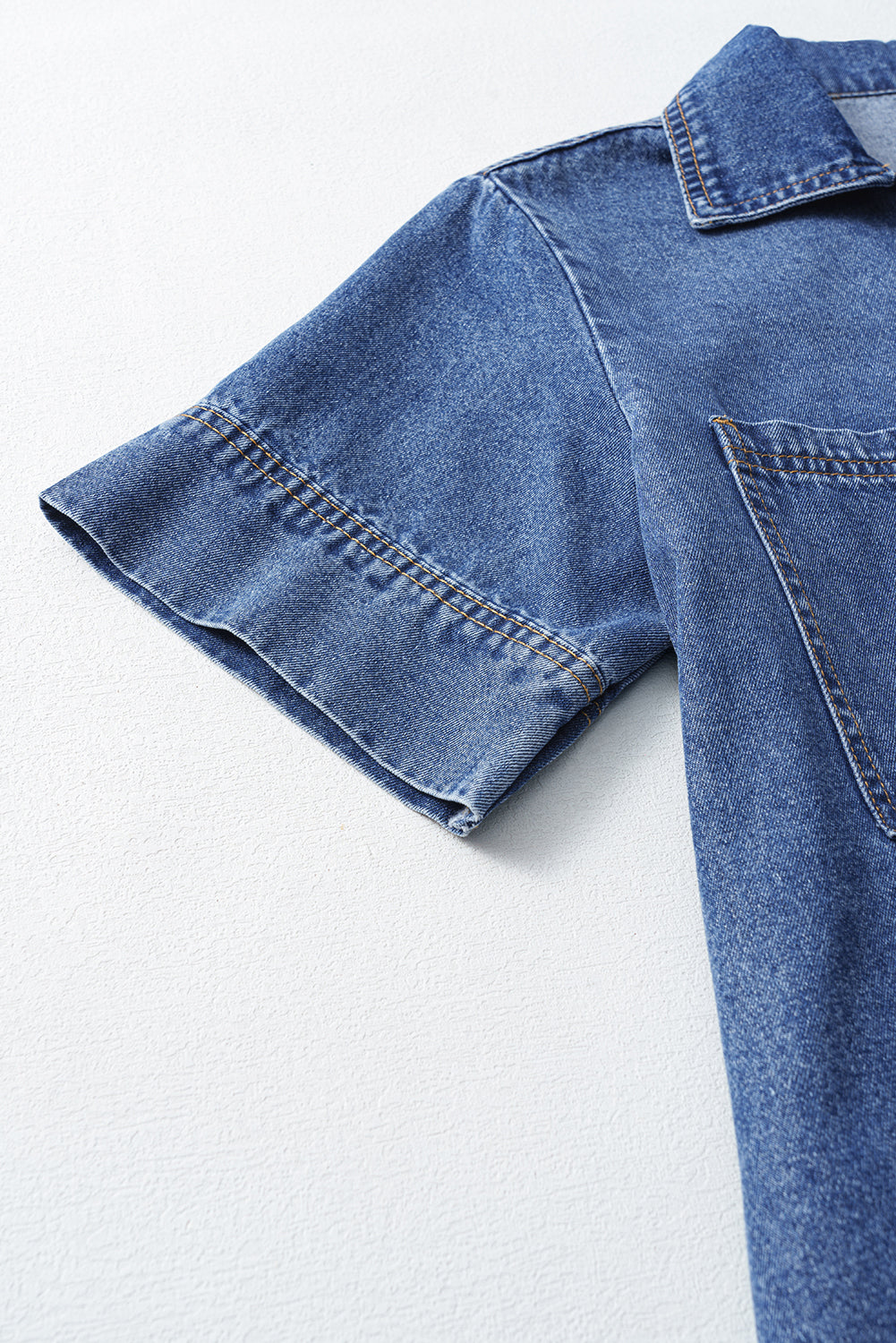 Blue Short Sleeve Collared Chest Pocket Denim Mini Dress - The Fair Lady Shop