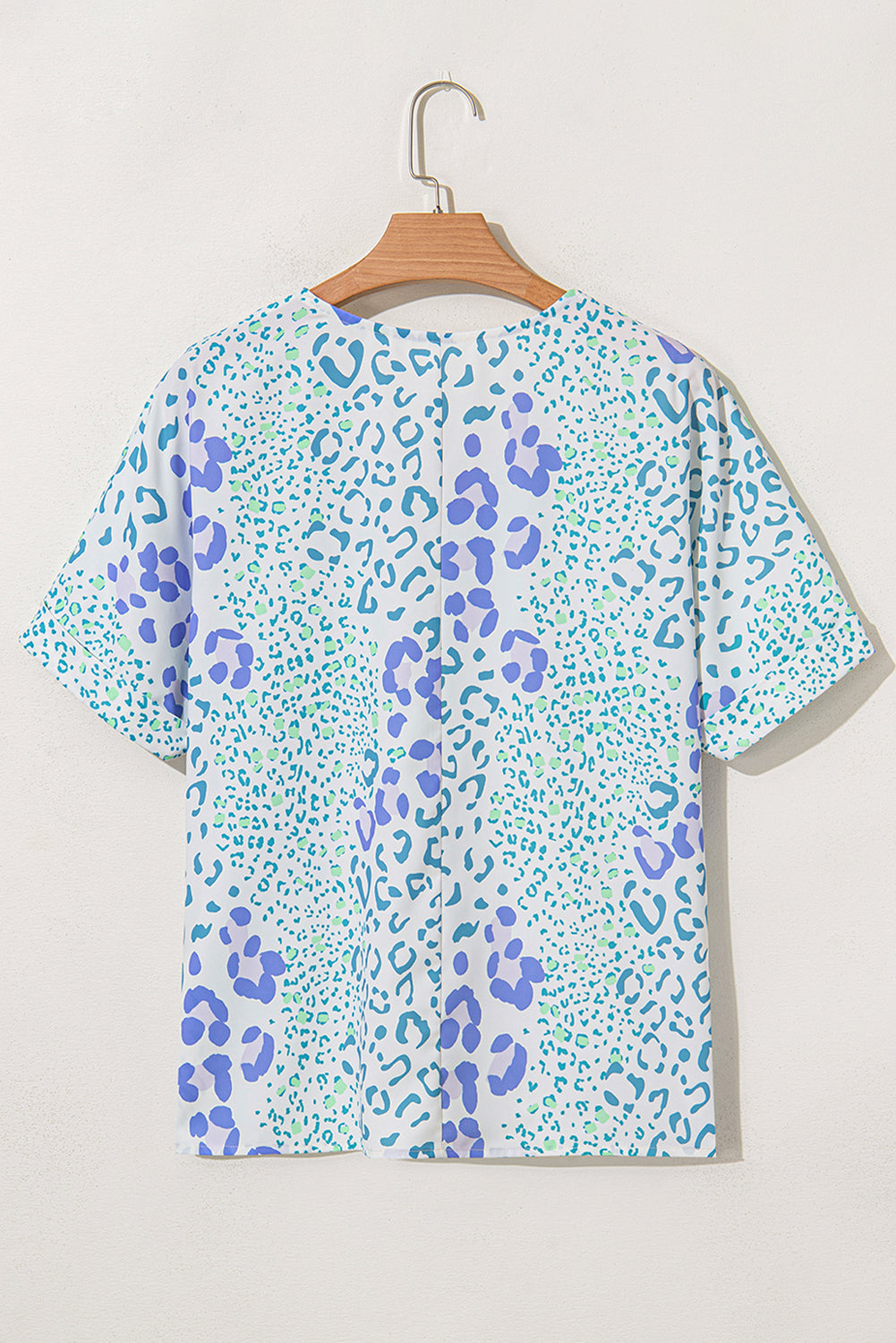 Sky Blue Leopard Print V Neck Short Sleeve Plus Size Top - The Fair Lady Shop