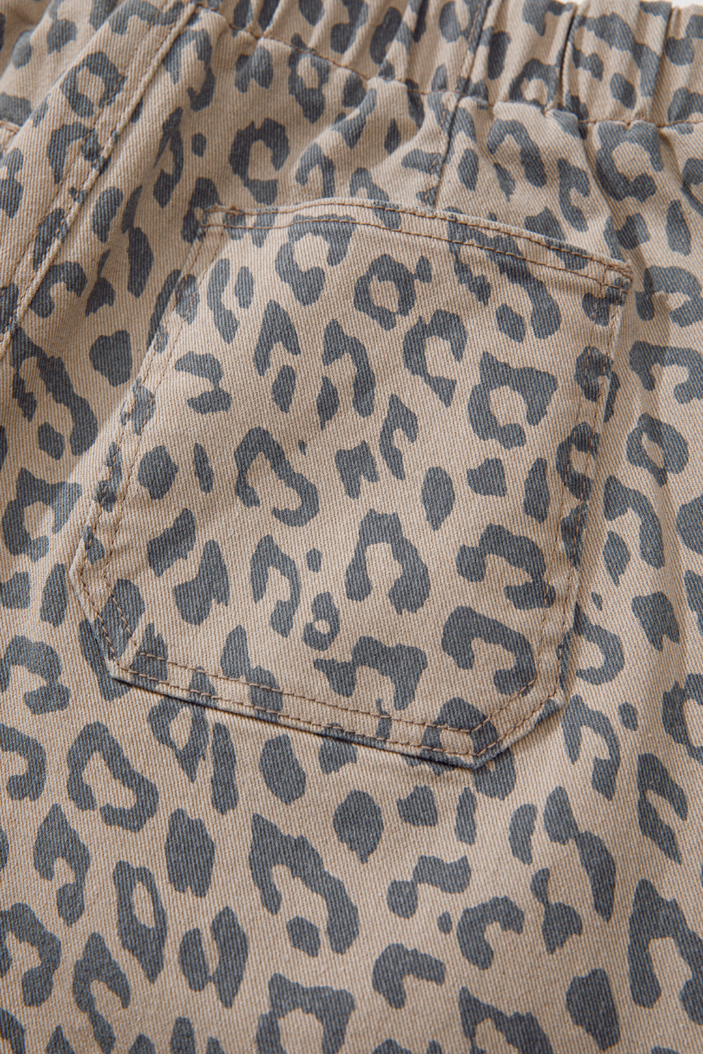 Khaki Leopard Print Drawstring Waist Pocketed Wide Leg Jeans - The Fair Lady Shop