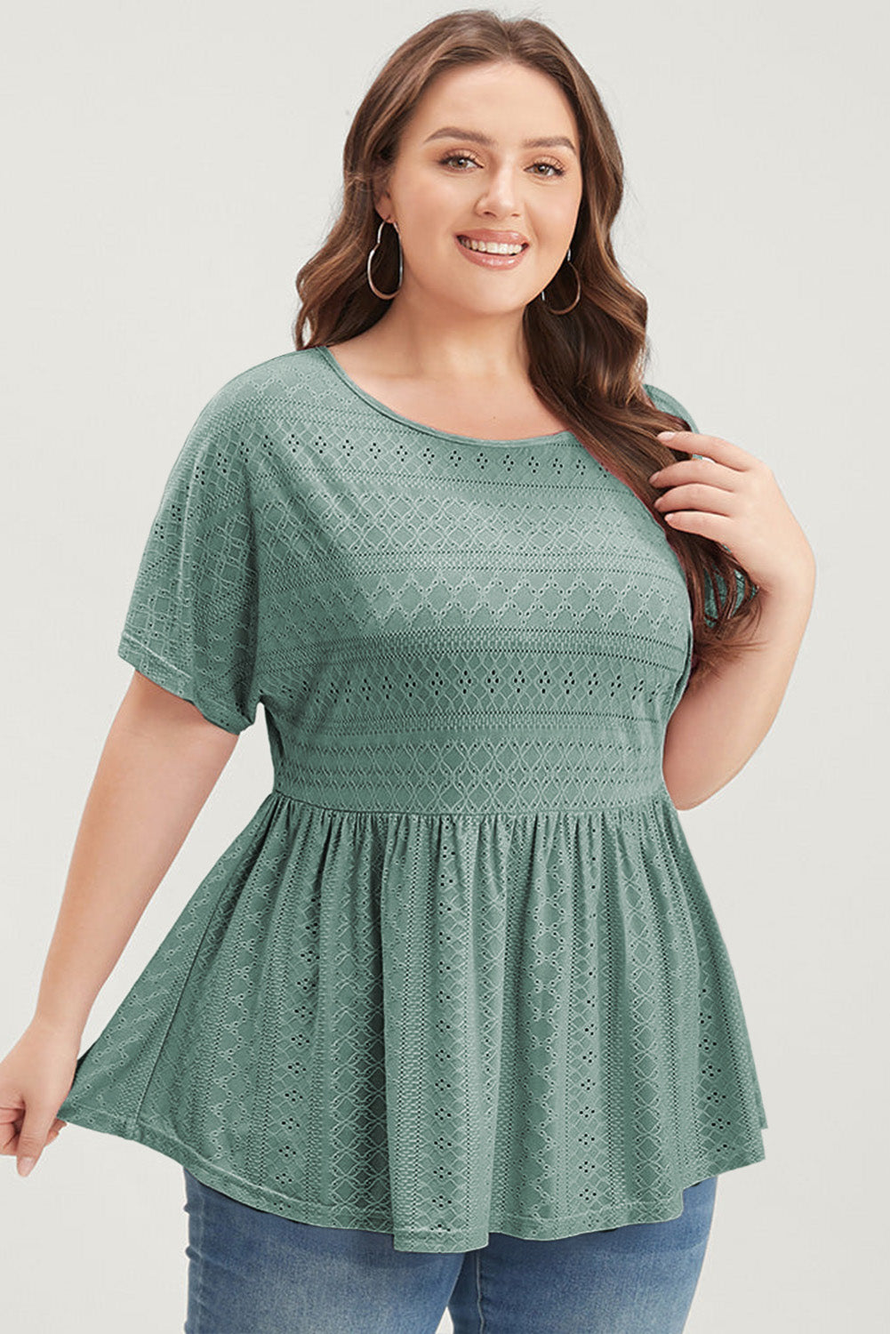 Green Plain Cut Out Plus Size Babydoll Blouse - The Fair Lady Shop