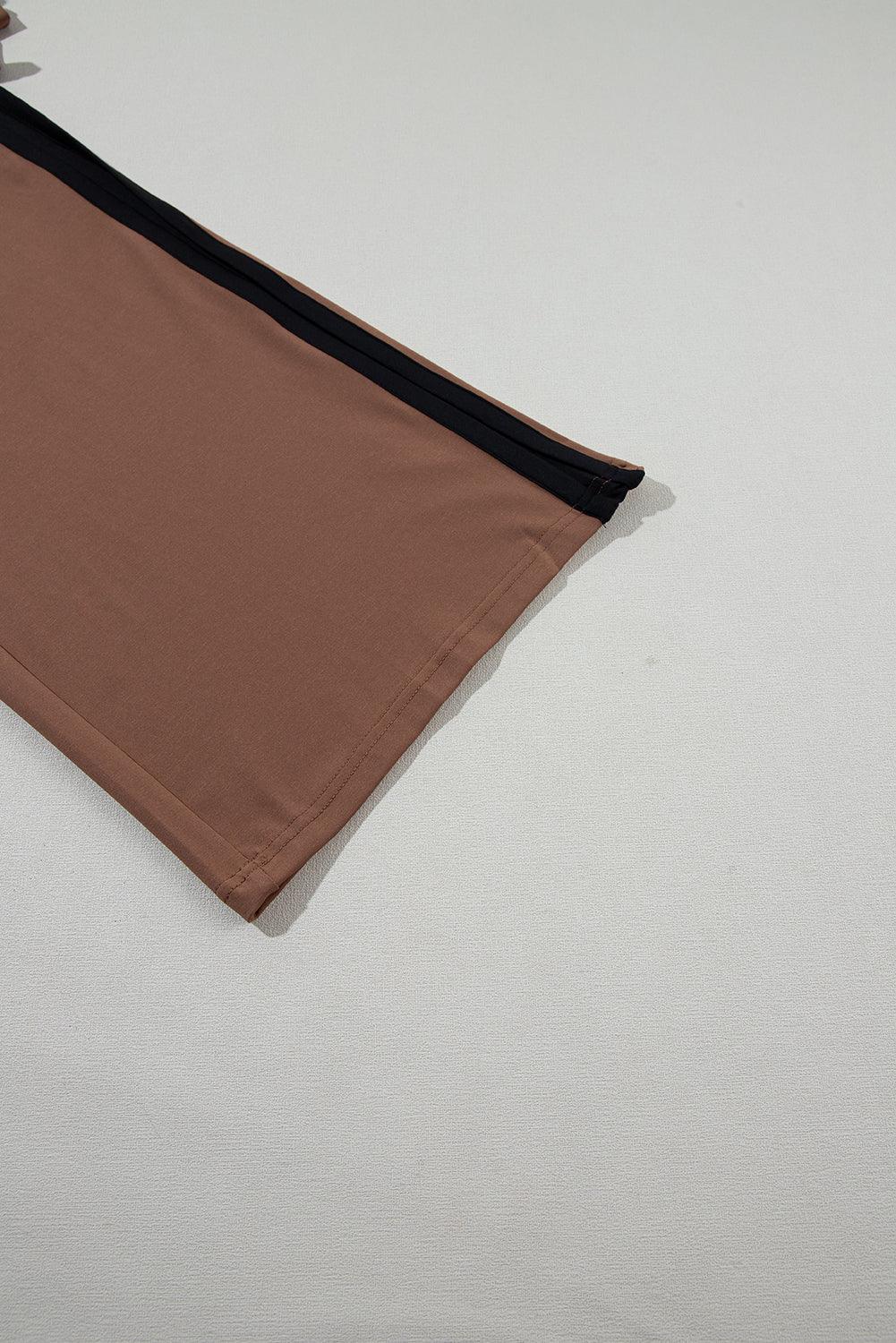 Chestnut Colorblock Cap Sleeve Tee and Wide Leg Pants Set - The Fair Lady Shop