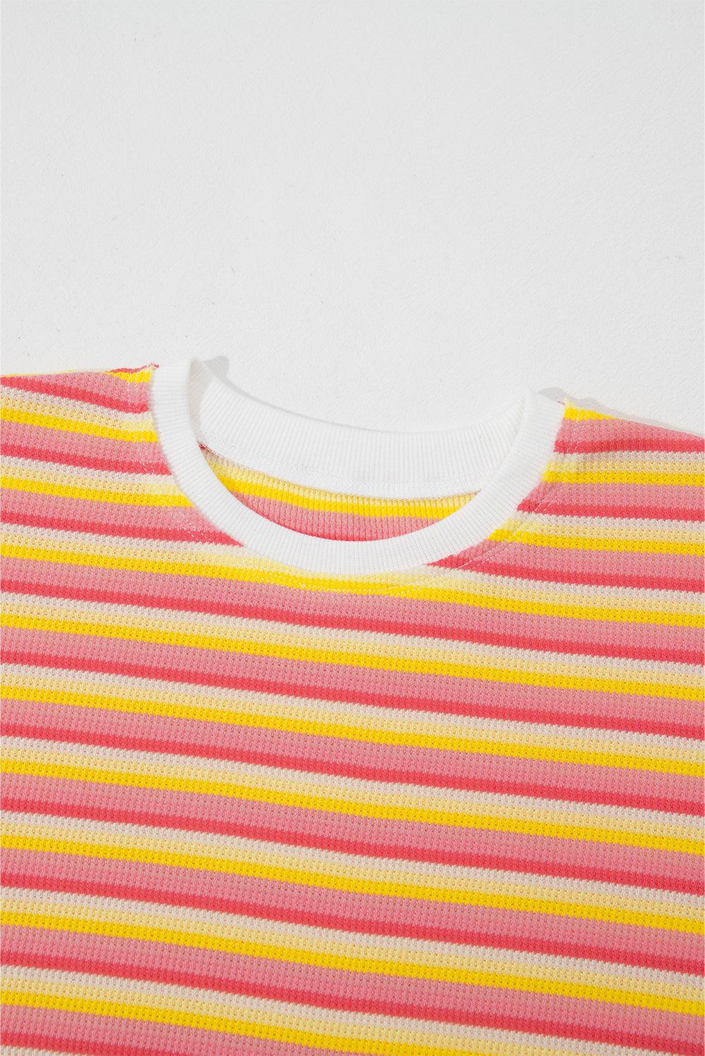 Yellow Stripe Rainbow Tee and Tassel Drawstring Wide Leg Pants Set - The Fair Lady Shop