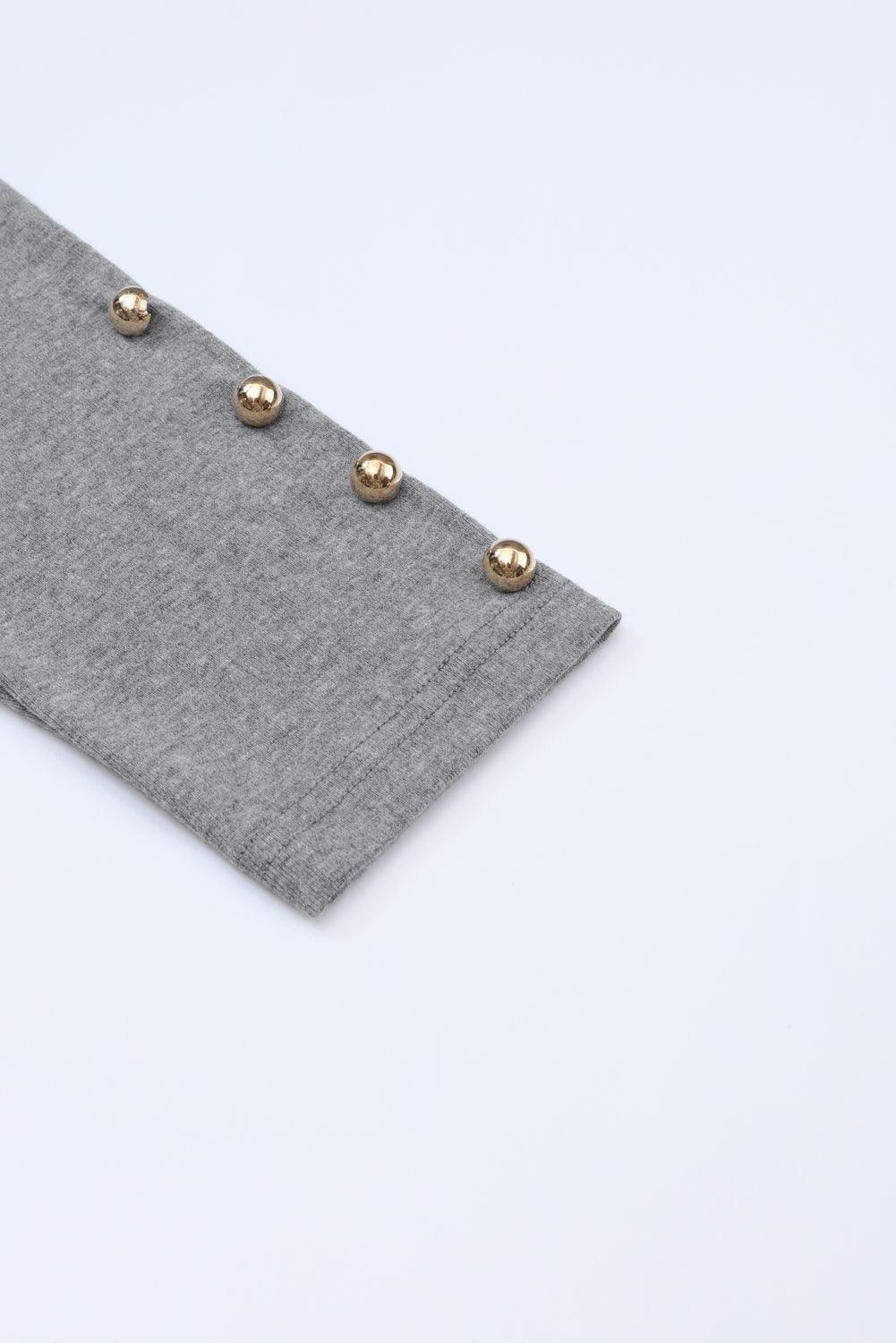 Khaki Plain Buttoned Puff Long Sleeve Sheath Top - The Fair Lady Shop