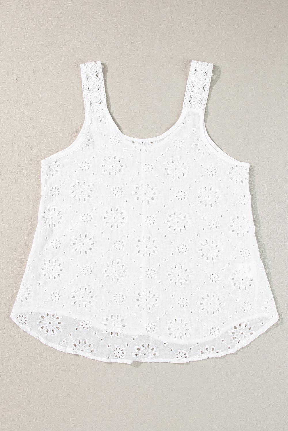 White Eyelet Embroidery Flowy Tank Top - The Fair Lady Shop