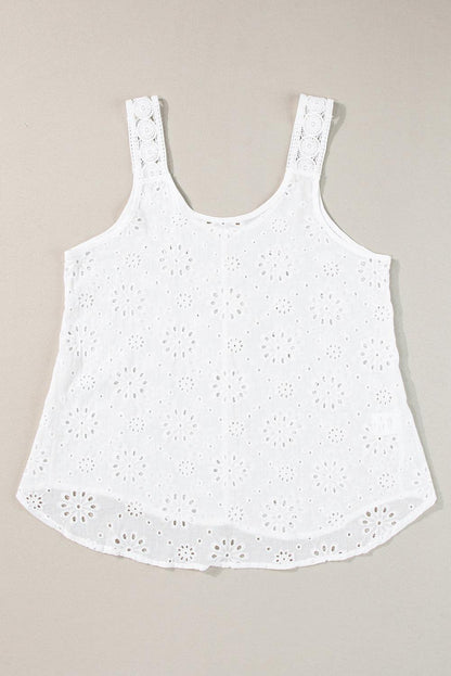 White Eyelet Embroidery Flowy Tank Top - The Fair Lady Shop