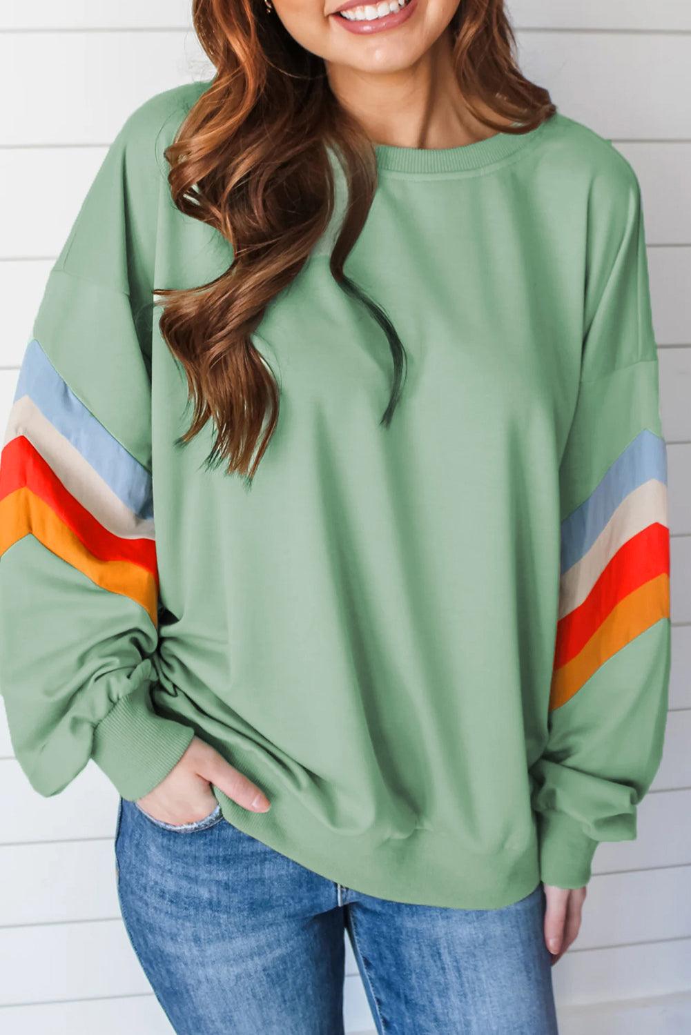 Moonlight Jade Patchwork Drop Sleeve Loose Sweatshirt - The Fair Lady Shop