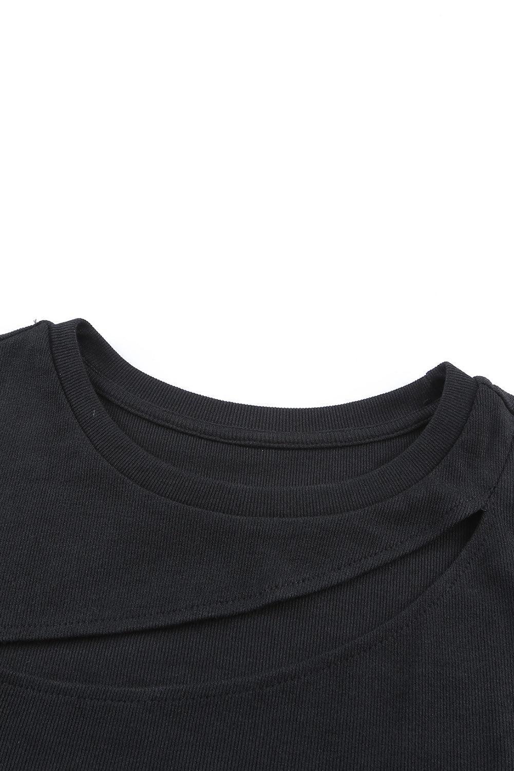 Black Solid Slash Cutout Summer Sleeveless Top - The Fair Lady Shop