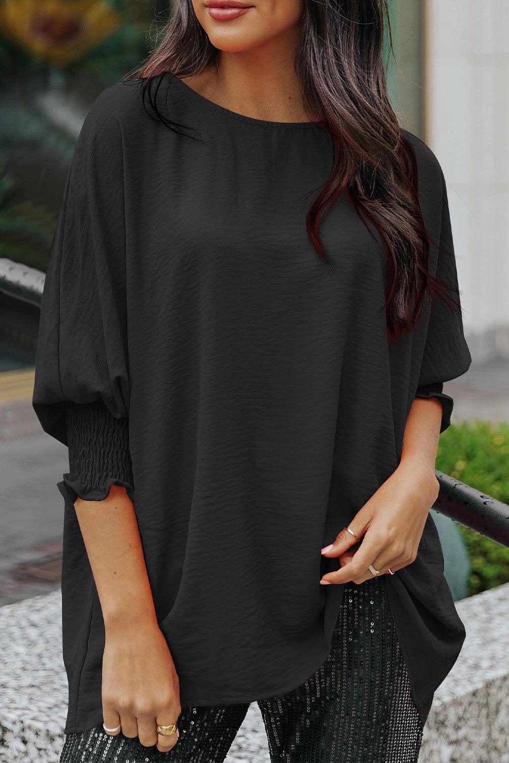 White Plain & Casual Shirred Cuffs Half Sleeve Top - The Fair Lady Shop