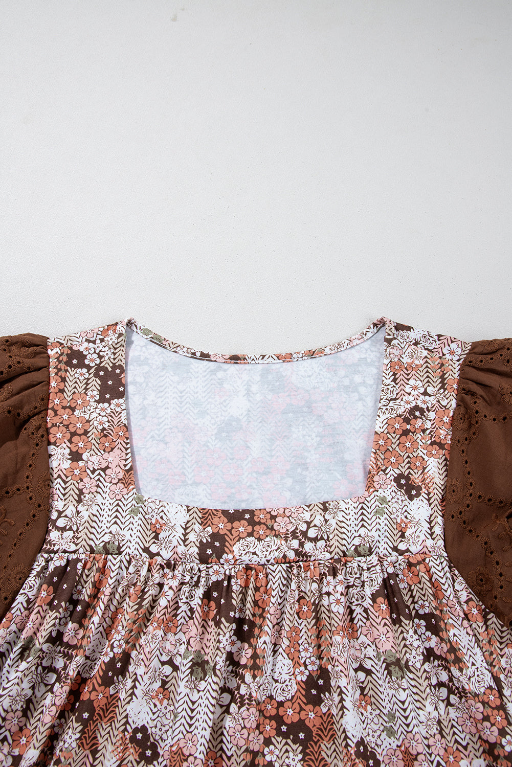Khaki Floral Patchwork Flowy Sleeve Plus Size Blouse - The Fair Lady Shop