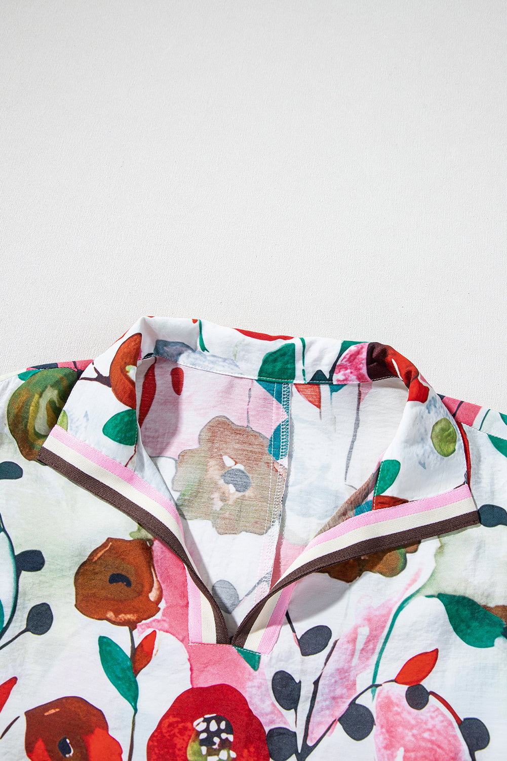 Pink V-Neck Floral Print Boho Blouse - The Fair Lady Shop