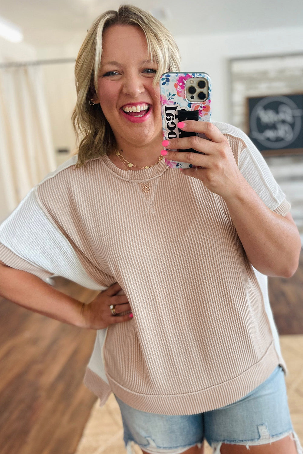 Parchment Twist Rib Colorblock Plus Size Top - The Fair Lady Shop