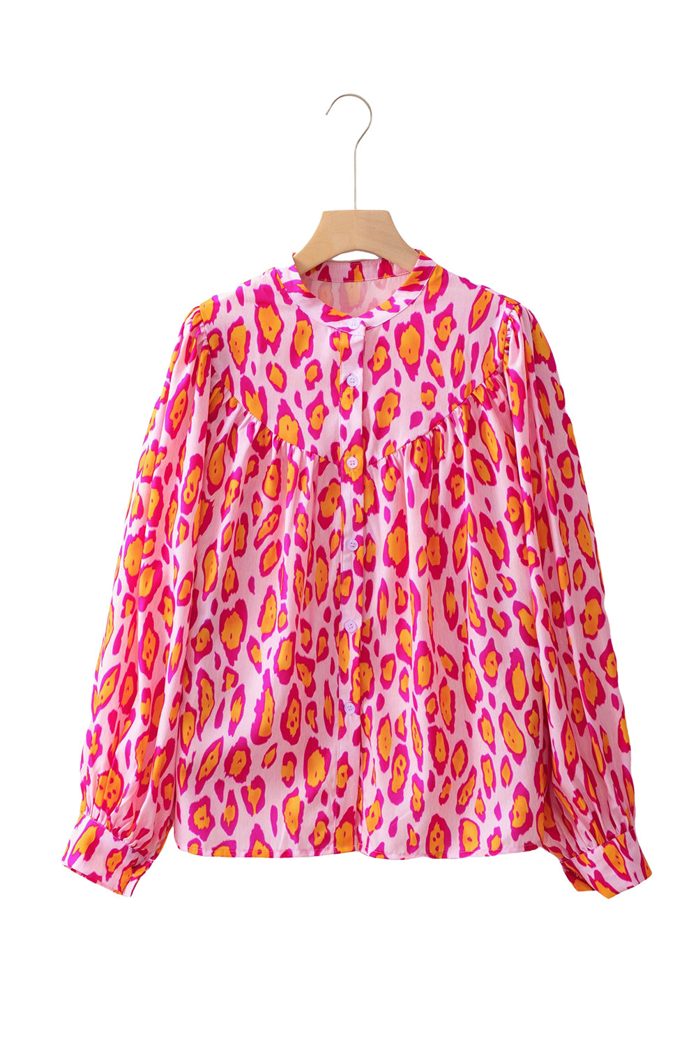 Rose Red Leopard Print Balloon Sleeve Loose Blouse - The Fair Lady Shop