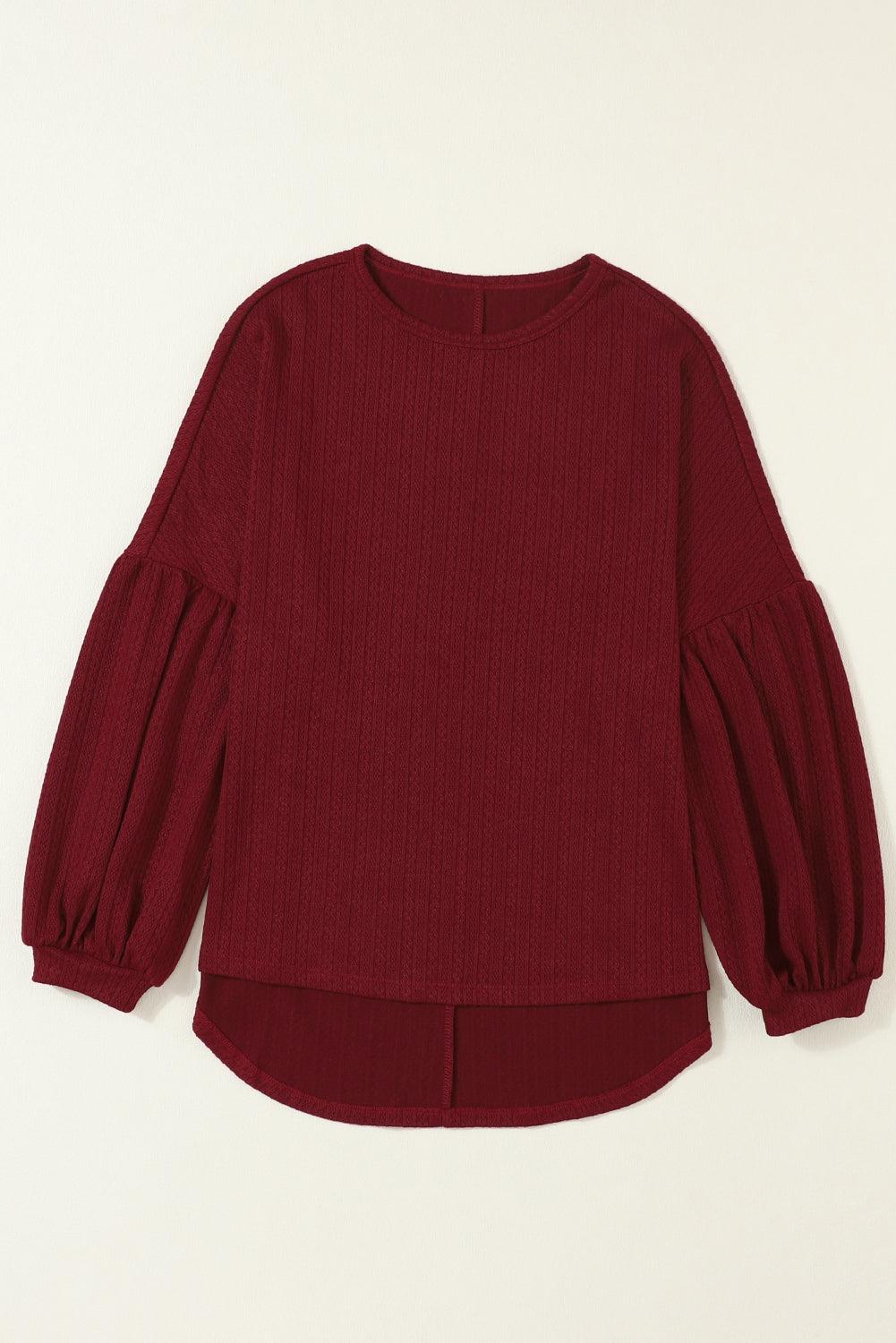 Ruby Solid Color Textured Lantern Sleeve Top - The Fair Lady Shop