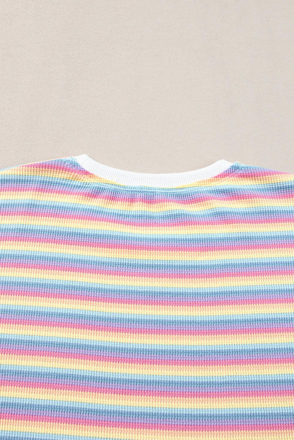 Yellow Stripe Rainbow Tee and Tassel Drawstring Wide Leg Pants Set - The Fair Lady Shop