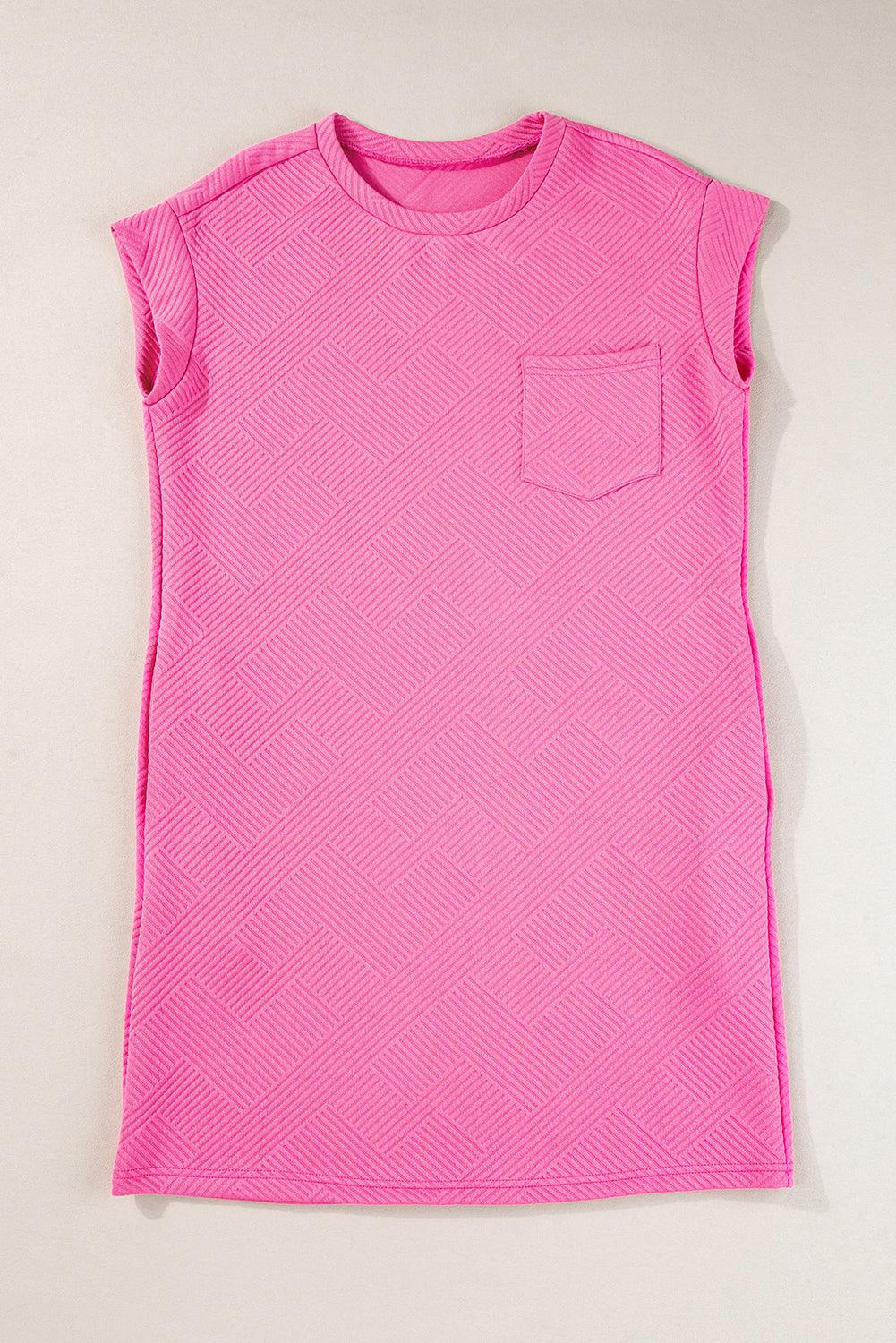 Sachet Pink Plain Textured Pocketed Mini Dress - The Fair Lady Shop