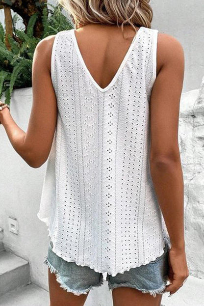 White Plus Size Guipure V Neck Eyelet Lace Tank Top - The Fair Lady Shop