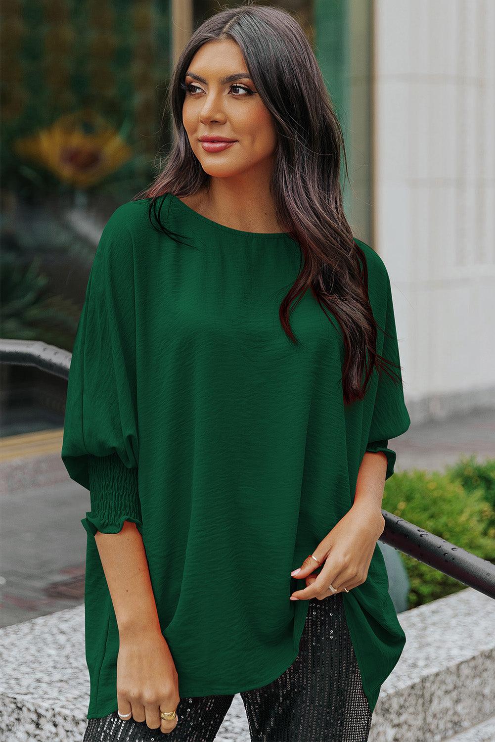 White Plain & Casual Shirred Cuffs Half Sleeve Top - The Fair Lady Shop