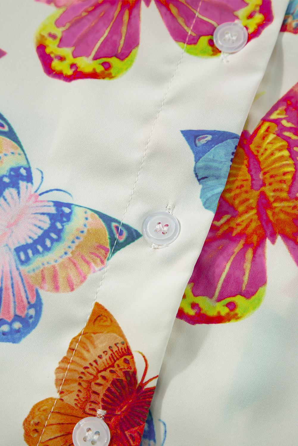 Multicolour Butterfly Print Button-up Shirt & Shorts Pajama Set - The Fair Lady Shop