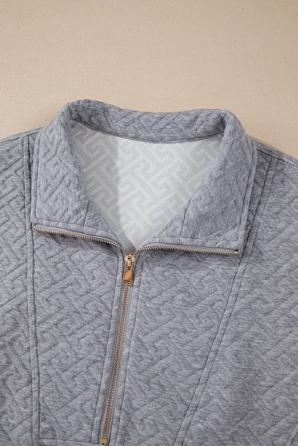 Gray Textured Half Zipper Collared Sweatshirt - The Fair Lady Shop