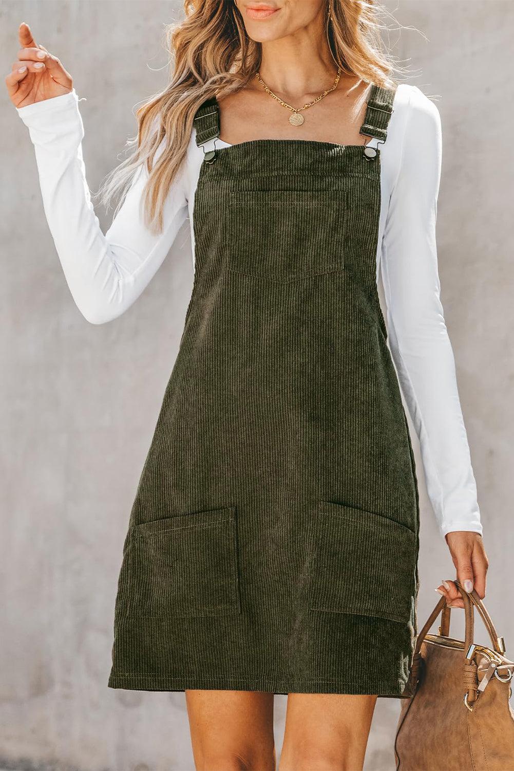 Cinnamon Corduroy Front Pockets Overall Dress - The Fair Lady Shop
