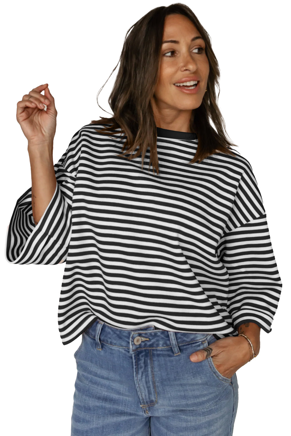 Black Stripe Bowknot Backless T-Shirt - The Fair Lady Shop