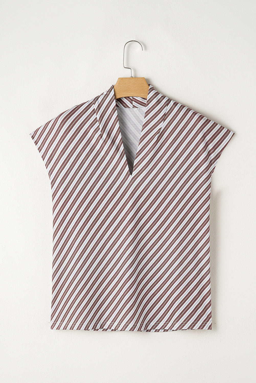 Chestnut Stripe V-Neck Cap Sleeve Blouse - The Fair Lady Shop