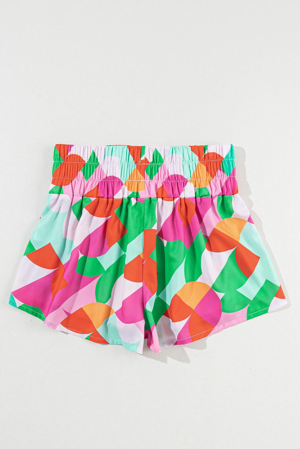 Purple Abstract Print Smocked Waist Flared Shorts - The Fair Lady Shop
