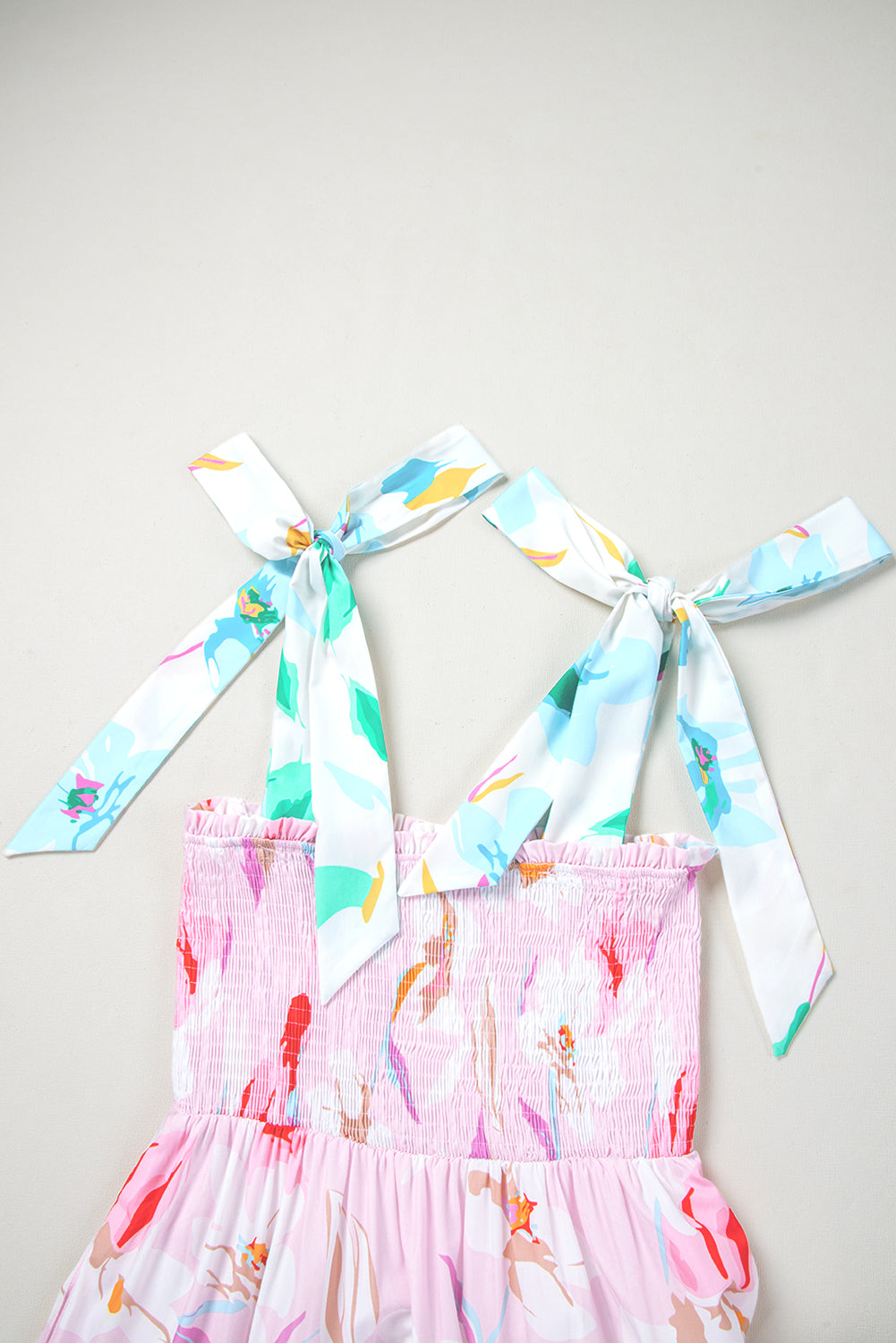 Pink Floral Print Knotted Shoulder Smocked Maxi Dress - The Fair Lady Shop