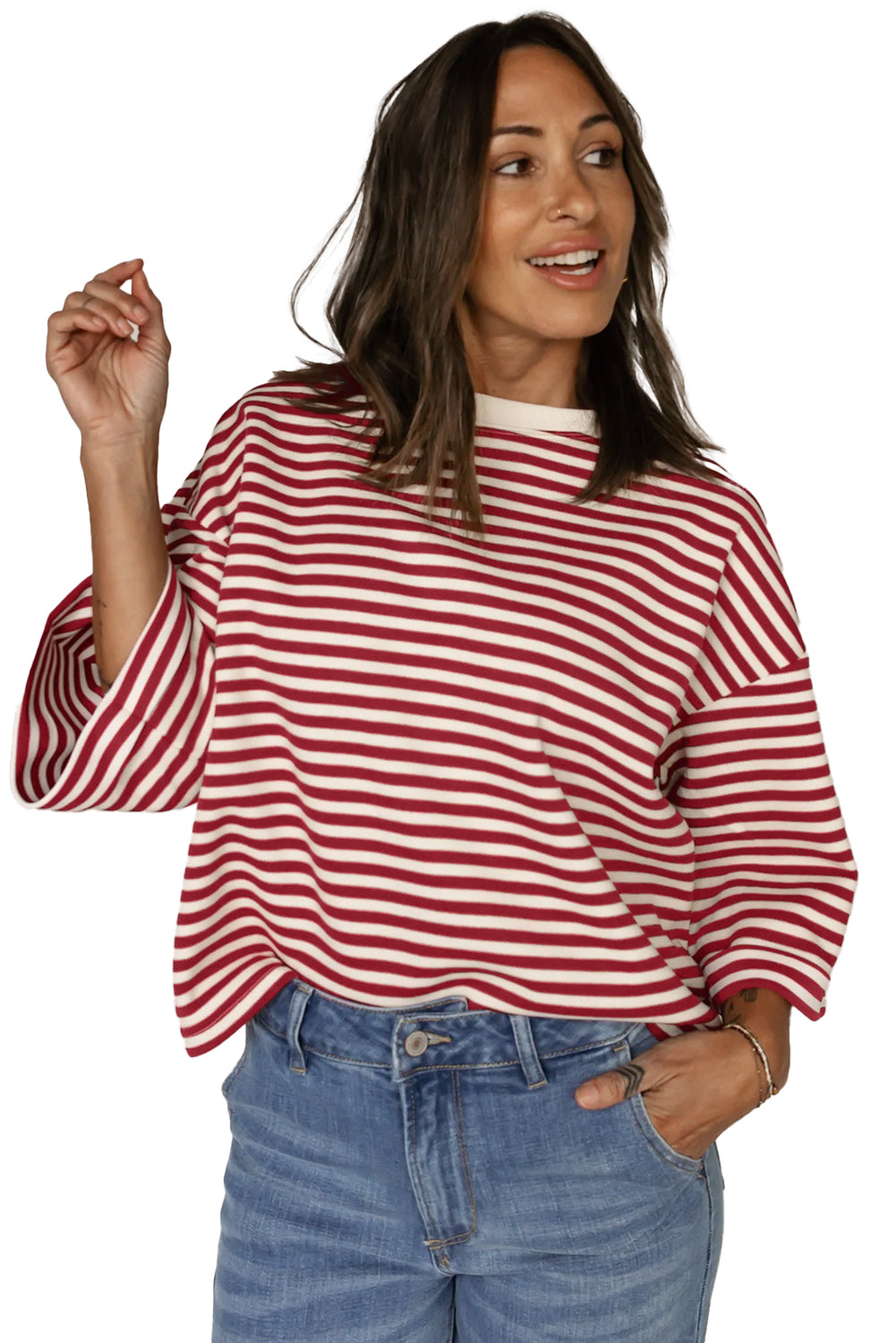 Red Striped Bowknot Backless T-Shirt - The Fair Lady Shop