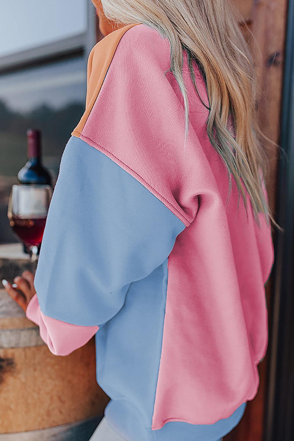 Meadow Mauve Colorblock Patchwork Drop Shoulder Sweatshirt - The Fair Lady Shop