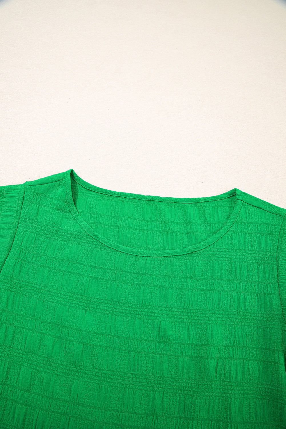Dark Green Ruffle Sleeve Textured Smocked Blouse - The Fair Lady Shop