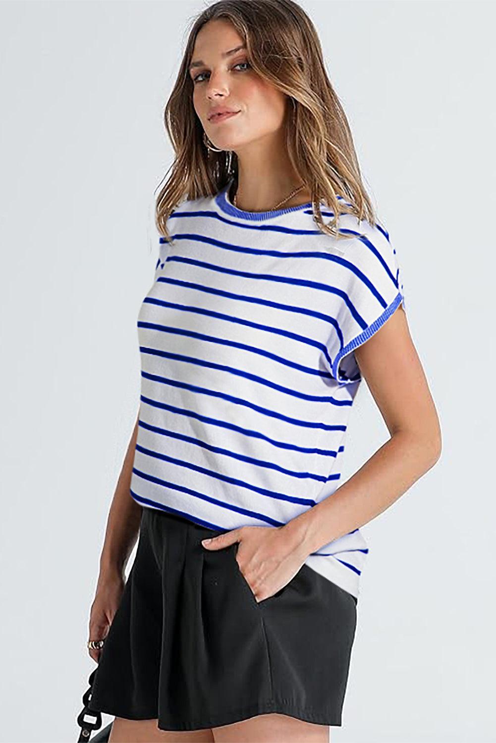 Khaki Stripe Knitted Dolman T Shirt - The Fair Lady Shop
