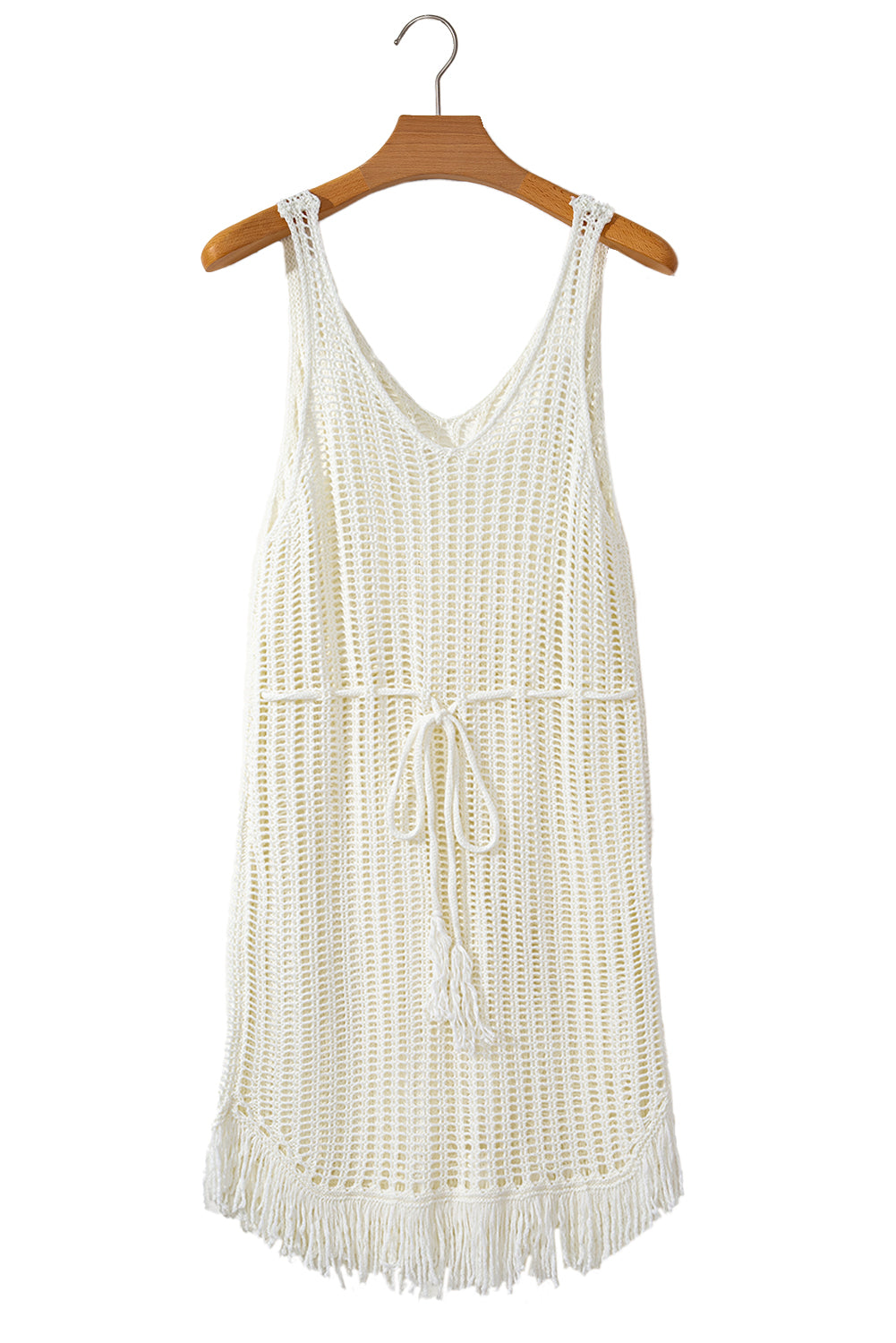 White Crochet Fishnet Fringe Hem Beach Cover Up - The Fair Lady Shop