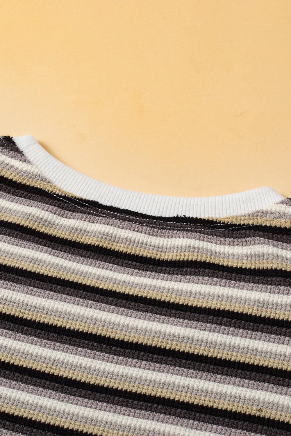 Yellow Stripe Rainbow Tee and Tassel Drawstring Wide Leg Pants Set - The Fair Lady Shop
